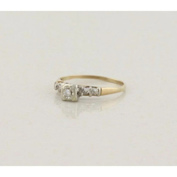 10k Yellow Gold & White Gold .02 ct Art Deco Diamond Engagement Ring Size 8 - Picture 6 of 8